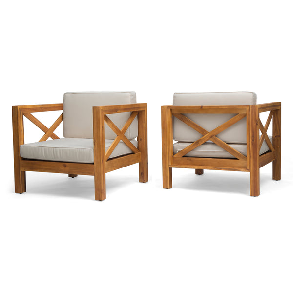 gdf studio Indira Outdoor Acacia Wood Club Chairs with Cushions (Set of 2)