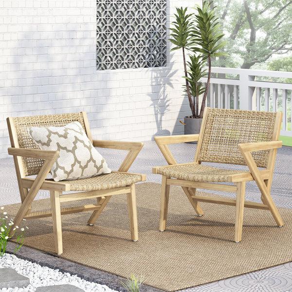 Gdf Studio Inez Outdoor Wicker Club Chairs Set Of 2 Light Brown And Light Multibrown