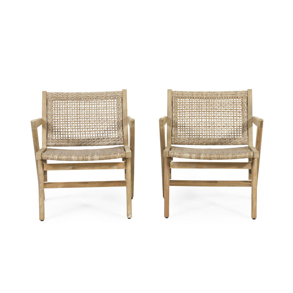 gdf studio Inez Outdoor Wicker Club Chairs Set of 2 Light Brown and Light Multibrown