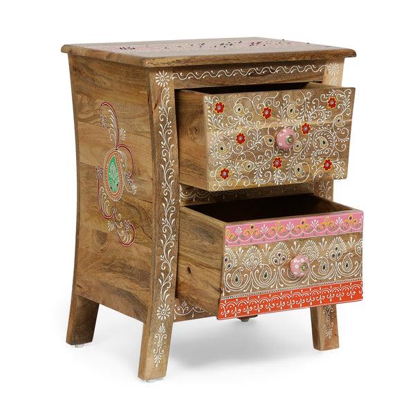 Gdf Studio Ingersol Handcrafted Boho 2 Drawer Mango Wood Nightstand
