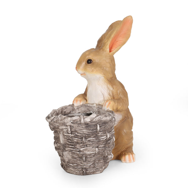 gdf studio Intrare Outdoor Decorative Rabbit Planter White and Brown