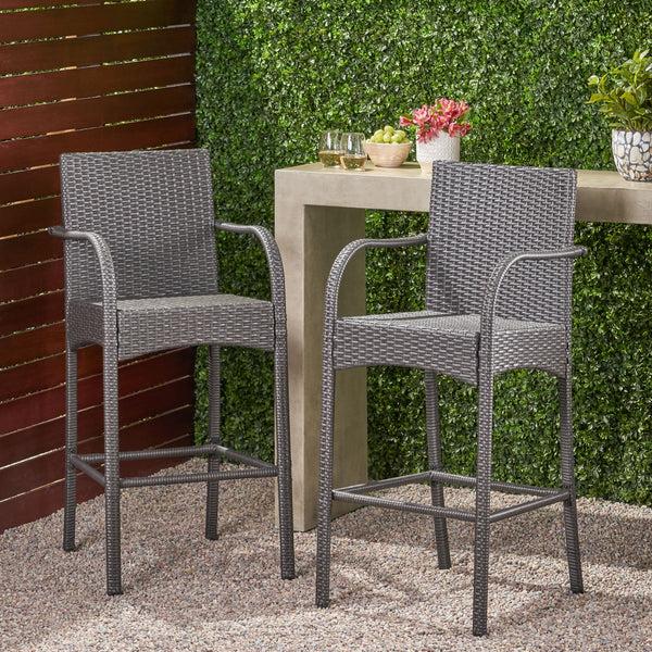 Gdf Studio Iremide Outdoor Wicker Barstool Chair (Set Of 2)