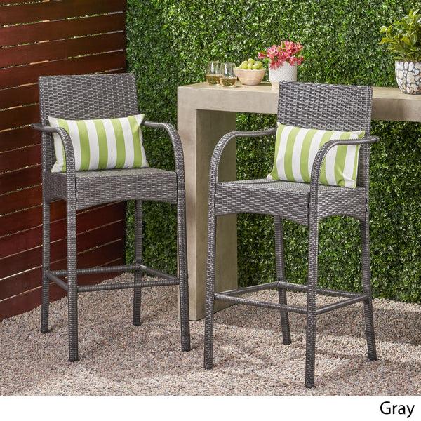 Gdf Studio Iremide Outdoor Wicker Barstool Chair (Set Of 2)