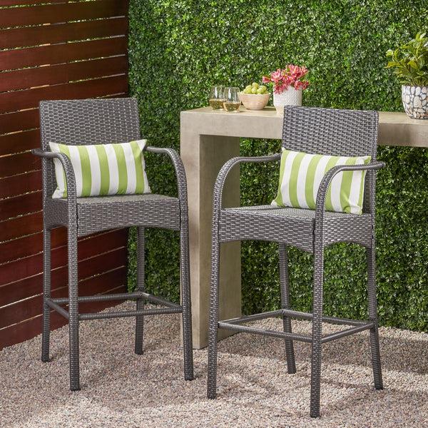 gdf studio Iremide Outdoor Wicker Barstool Chair (Set of 2)