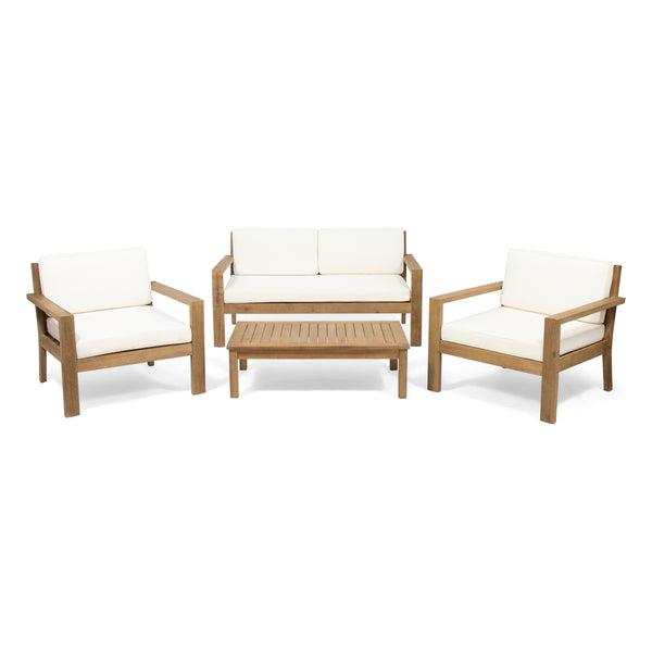 gdf studio Iris Outdoor 4 Seater Acacia Wood Chat Set with Cushions