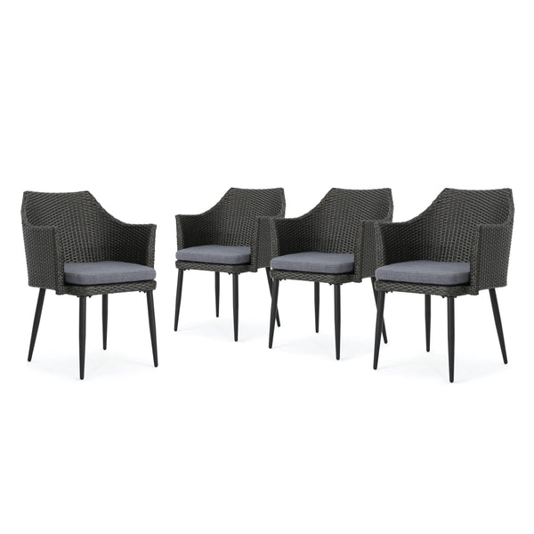 gdf studio Iris Outdoor Wicker Dining Chairs with Water Resistant Cushions (Set of 4)