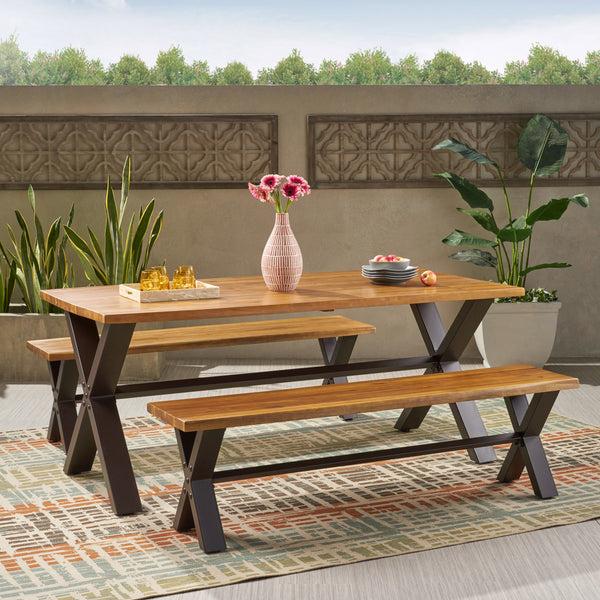 Gdf Studio Irving Outdoor 3-piece Acacia Wood Dining Set