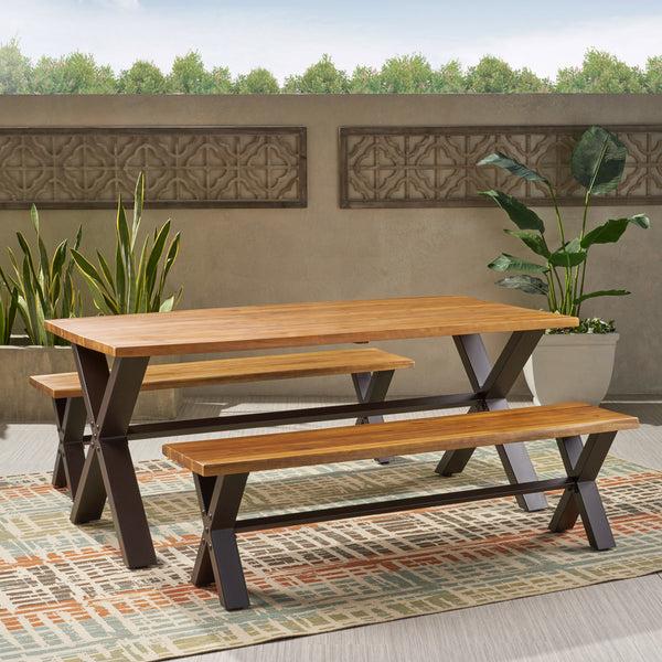 Gdf Studio Irving Outdoor 3-piece Acacia Wood Dining Set