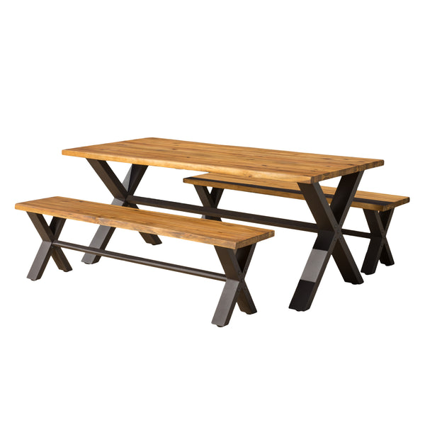 gdf studio Irving Outdoor 3-piece Acacia Wood Dining Set