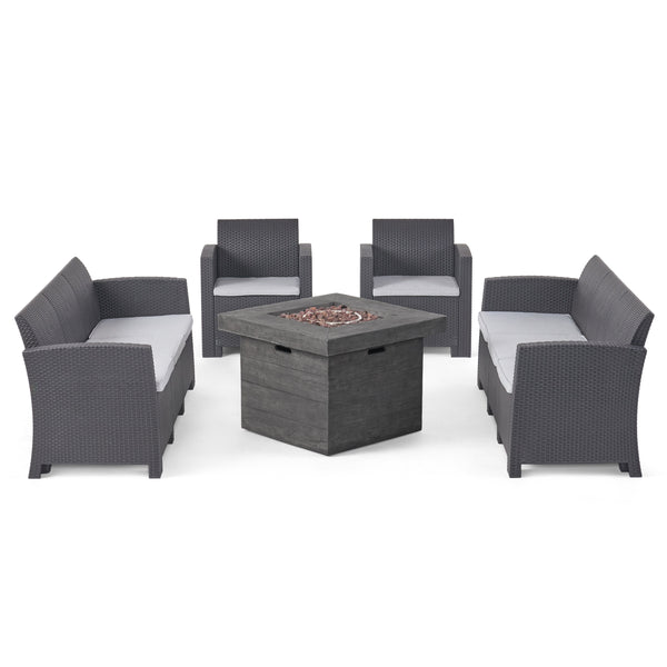 gdf studio Irwin Outdoor 8-Seater Wicker Print Chat Set with Fire Pit