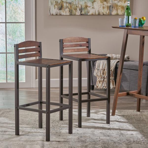 Gdf Studio Isabel Acacia Rustic Metal & Dark Brown Wood 30-Inch Barstools (Set Of 2)