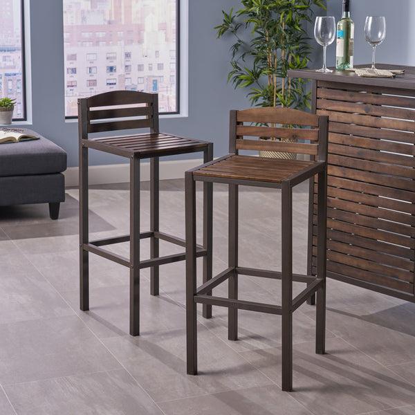 Gdf Studio Isabel Acacia Rustic Metal & Dark Brown Wood 30-Inch Barstools (Set Of 2)
