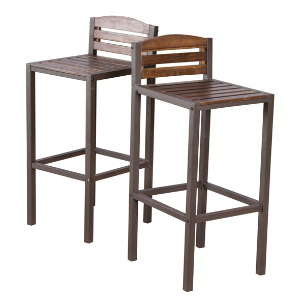 gdf studio Isabel Acacia Rustic Metal & Dark Brown Wood 30-Inch Barstools (Set of 2)