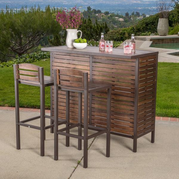 Gdf Studio Isabel Dark Brown Acacia Wood & Rustic Metal Bar With 30-Inch Barstools