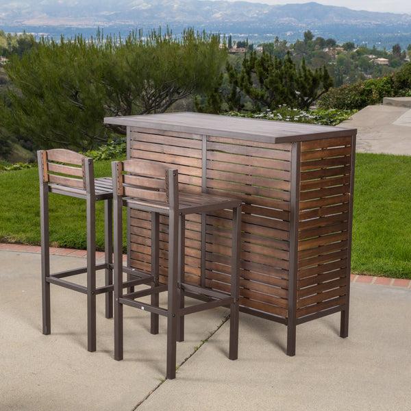 Gdf Studio Isabel Dark Brown Acacia Wood & Rustic Metal Bar With 30-Inch Barstools