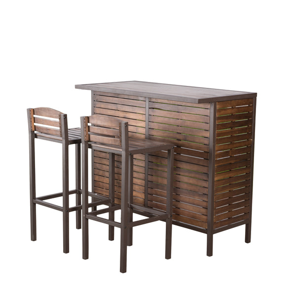gdf studio Isabel Dark Brown Acacia Wood & Rustic Metal Bar With 30-Inch Barstools