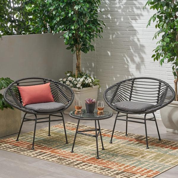 Gdf Studio Isabel Outdoor Faux Wicker 2 Seater Chat Set With Tempered Glass Table