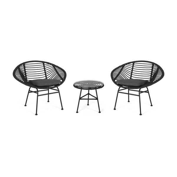 gdf studio Isabel Outdoor Faux Wicker 2 Seater Chat Set with Tempered Glass Table