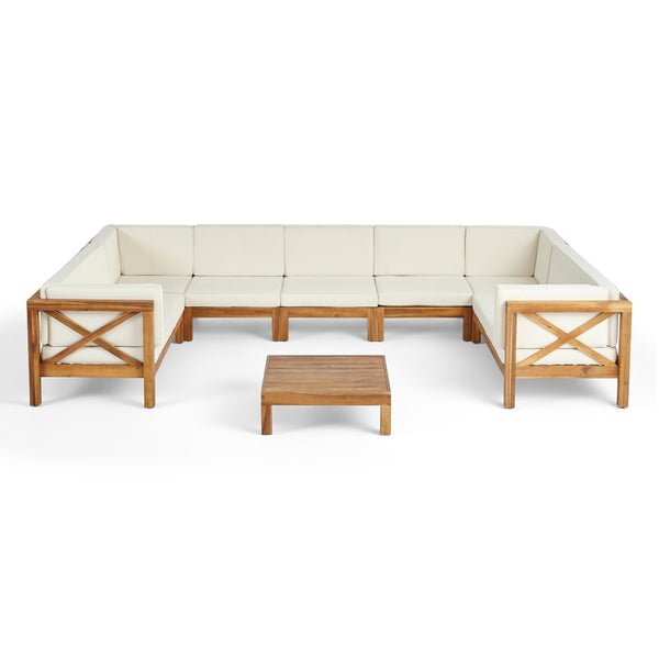 gdf studio Isabella Outdoor 9 Seater Acacia Wood Sectional Sofa Set