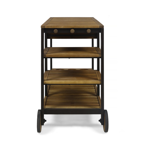 Gdf Studio Ishtar Indoor Wood And Iron Bar Cart With Drawers And Wine Bottle Holders