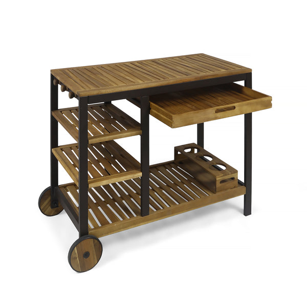 gdf studio Ishtar Indoor Wood and Iron Bar Cart with Drawers and Wine Bottle Holders