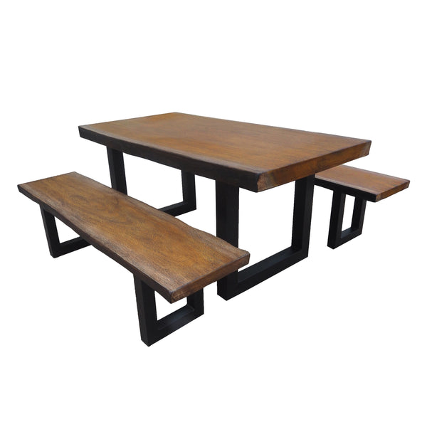 gdf studio Ishtar Outdoor 3 Piece Faux Live Edge Teak Finish Lightweight Concrete Picnic Set