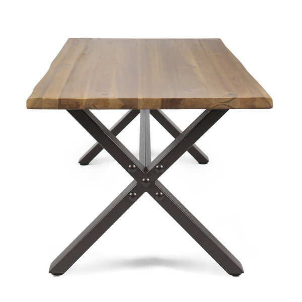 Gdf Studio Ishtar Outdoor Farmhouse Teak Acacia Wood Coffee Table With Black X-Frame Legs