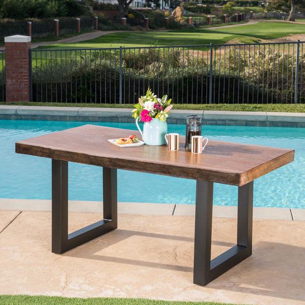 Gdf Studio Ishtar Outdoor Faux Live Edge Teak Finish Lightweight Concrete Dining Table