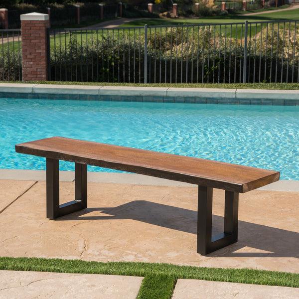 Gdf Studio Ishtar Outdoor Faux Live Edge Teak Finish Lightweight Concrete Dining Bench