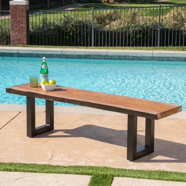 Gdf Studio Ishtar Outdoor Faux Live Edge Teak Finish Lightweight Concrete Dining Bench