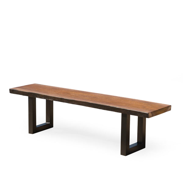 gdf studio Ishtar Outdoor Faux Live Edge Teak Finish Lightweight Concrete Dining Bench