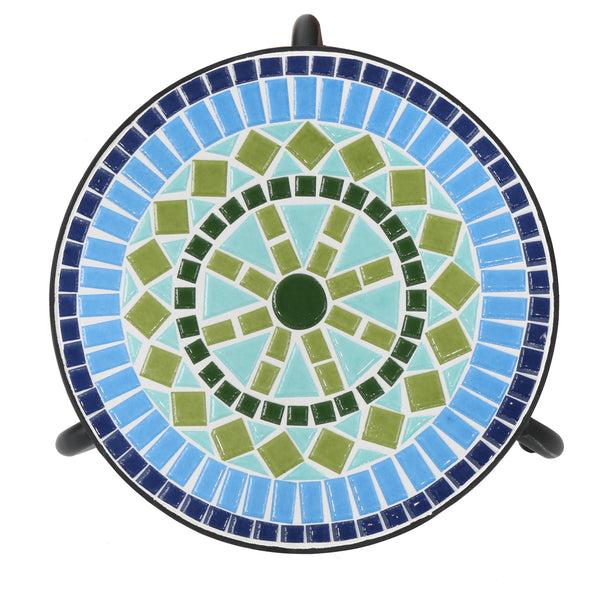 Gdf Studio Isildur Outdoor Blue & Green Ceramic Tile Iron Frame Side Table
