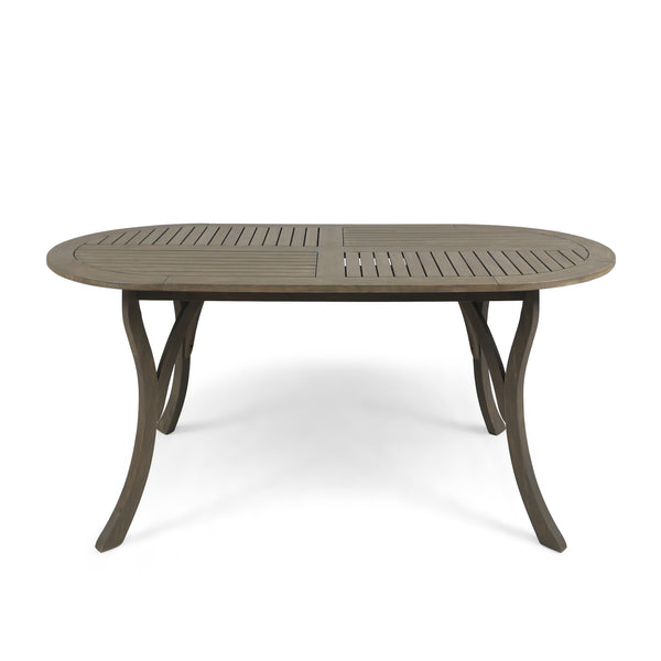 Gdf Studio Isla Outdoor 7 Piece Wood And Wicker Dining Set Gray Finish And Gray