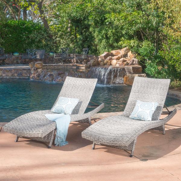 Gdf Studio Isle Of Palms Outdoor Grey Wicker Adjustable Back Chaise Lounges