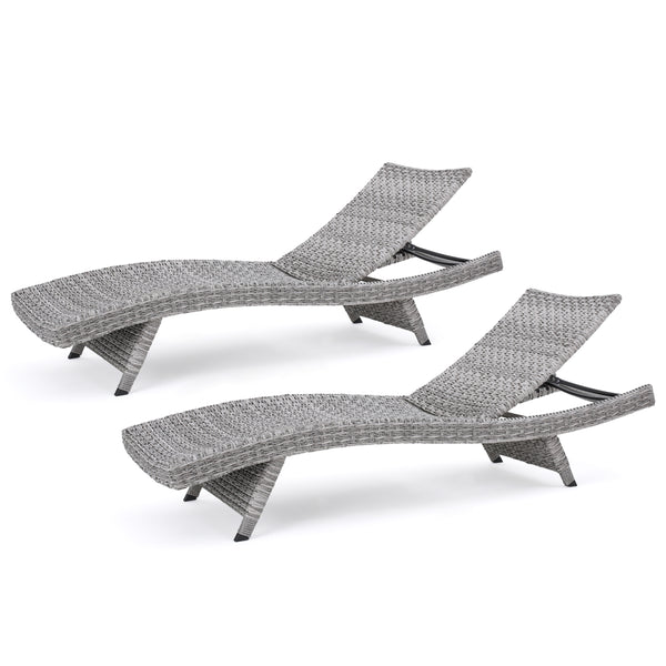 gdf studio Isle Of Palms Outdoor Grey Wicker Adjustable Back Chaise Lounges