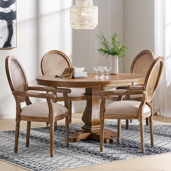 gdf studio Ismay French Country Wood and Cane 5-Piece Expandable Oval Dining Set