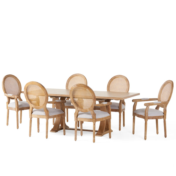 Gdf Studio Ismay French Country Wood And Cane 7-Piece Expandable Dining Set