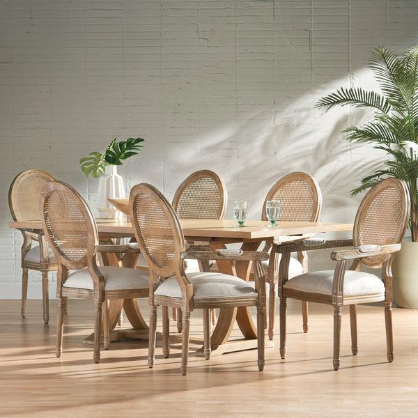 gdf studio Ismay French Country Wood and Cane 7-Piece Expandable Dining Set