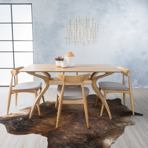 Gdf Studio Issaic Mid-Century Modern 5-Piece Fabric Upholstered Dining Set W/ Wood Frame