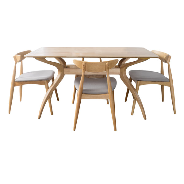 gdf studio Issaic Mid-Century Modern 5-Piece Fabric Upholstered Dining Set w/ Wood Frame