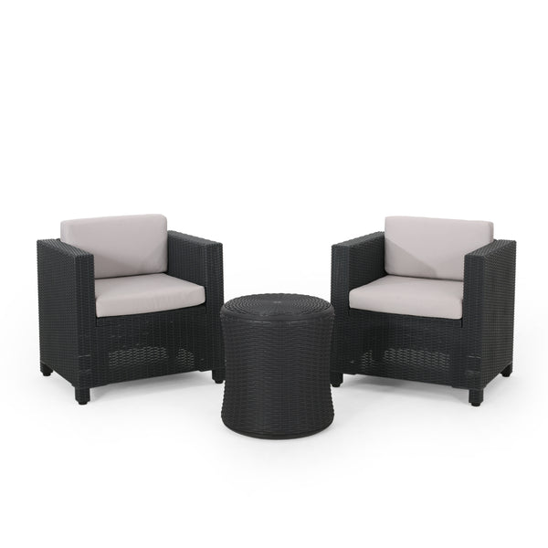 Gdf Studio Iven Outdoor 2 Seater Faux Wicker Chat Set With Cushions