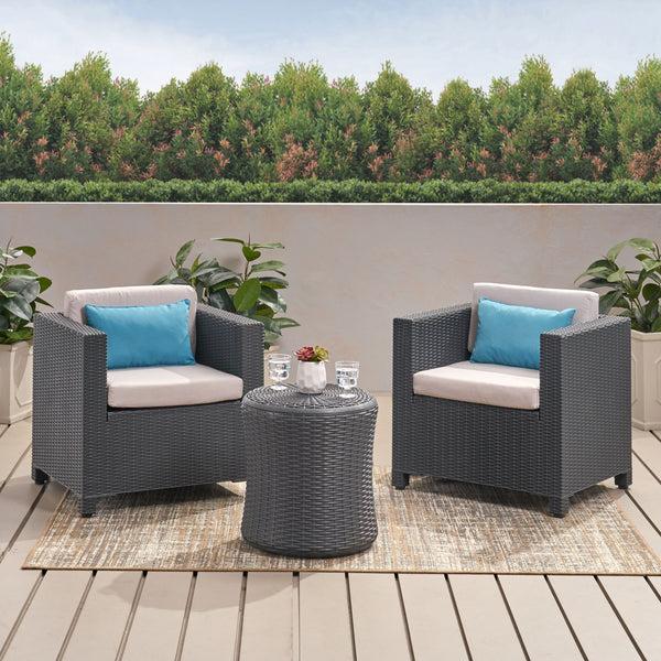 gdf studio Iven Outdoor 2 Seater Faux Wicker Chat Set with Cushions