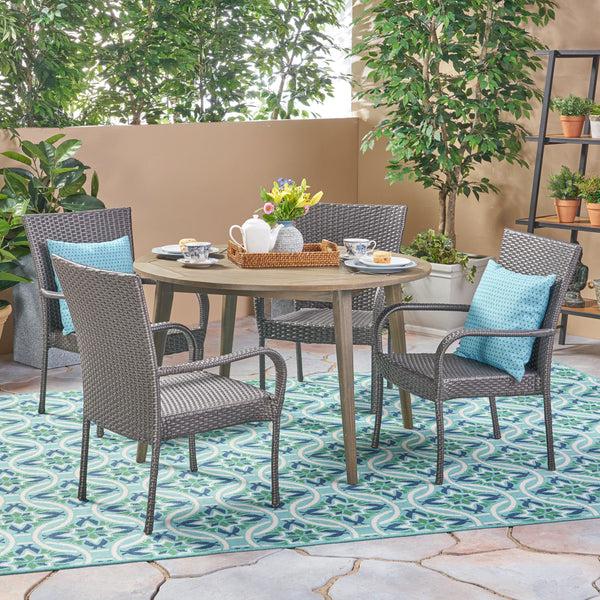 Gdf Studio Ivey Outdoor 5 Piece Wood And Wicker Dining Set