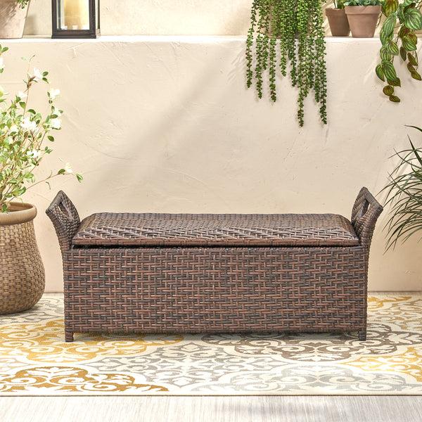 Gdf Studio Izidora Outdoor Brown Wicker Storage Ottoman