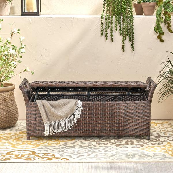 Gdf Studio Izidora Outdoor Brown Wicker Storage Ottoman