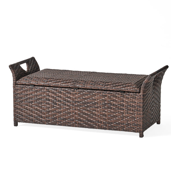 gdf studio Izidora Outdoor Brown Wicker Storage Ottoman