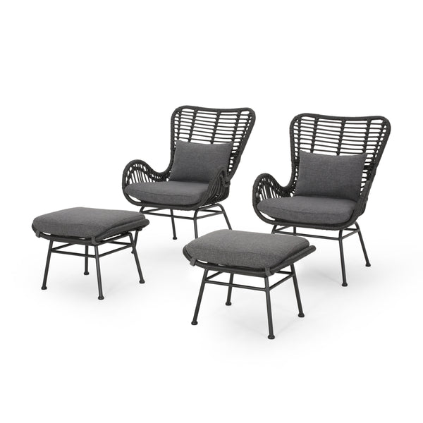 gdf studio Izidro Indoor Boho Modern Wicker 4 Piece Club Chair and Ottoman Set