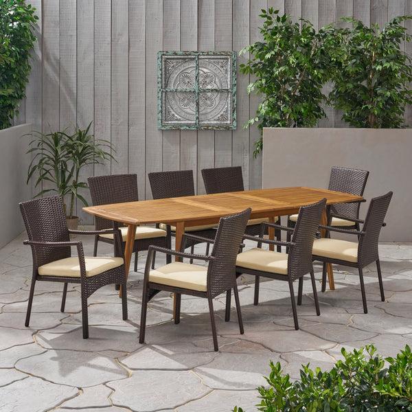 Gdf Studio Jabari Outdoor Wood And Wicker Expandable 8 Seater Dining Set