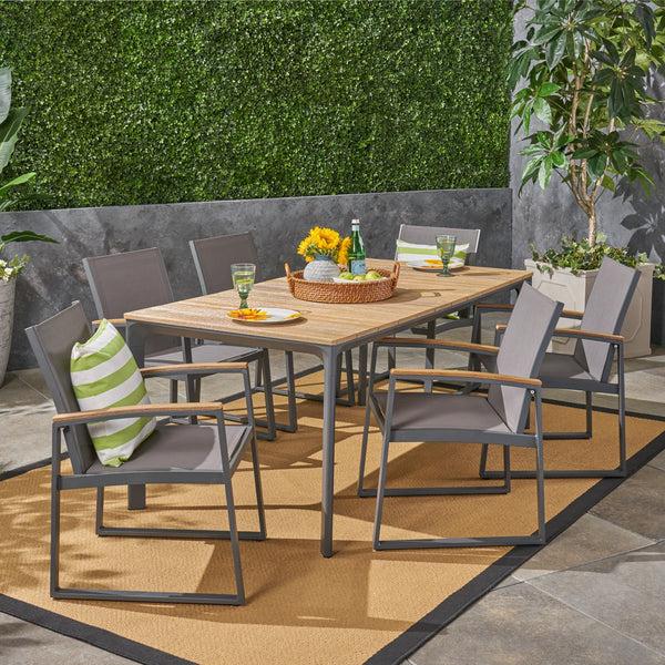 Gdf Studio Jace Outdoor 7 Piece Aluminum & Wood Dining Set