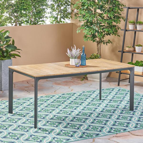 Gdf Studio Jace Outdoor Aluminum And Wood Dining Table Natural